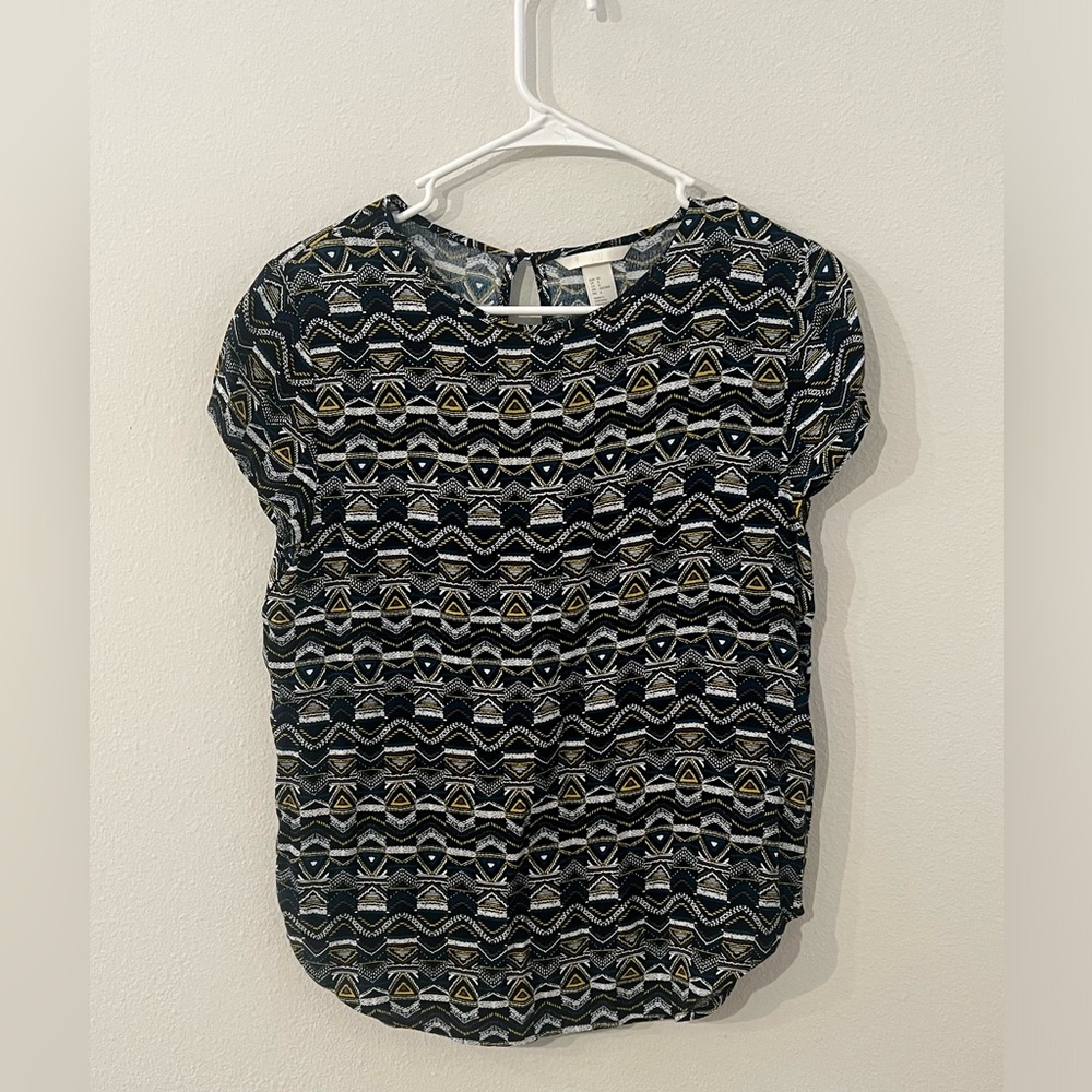 H&M Black and Gold Patterned Blouse
